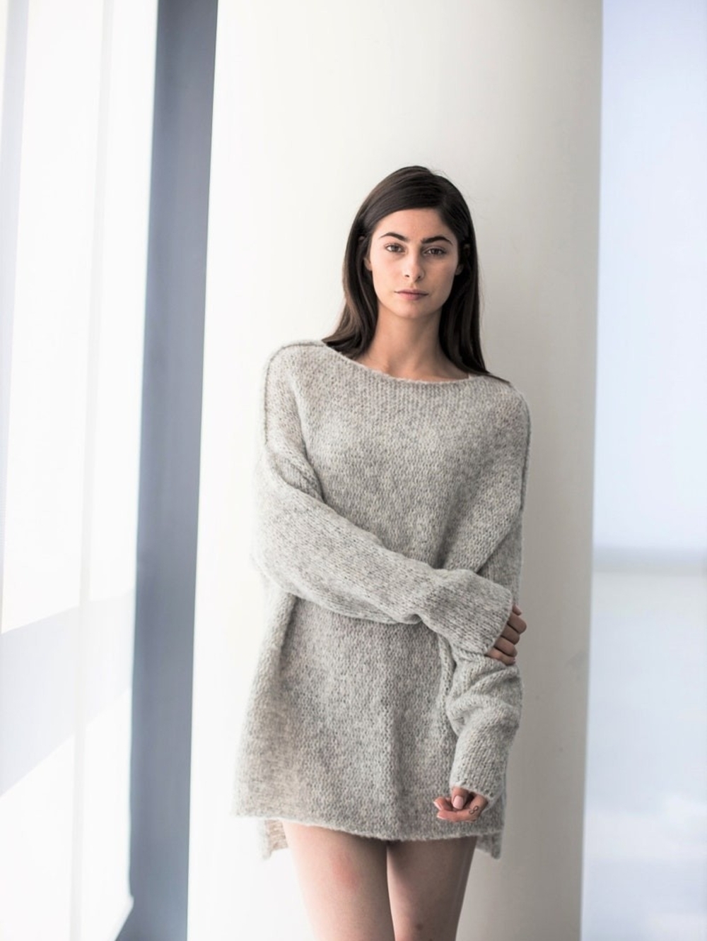 Light Gray Alpaca/Merino Wool Oversized Women's Sweater (P55)